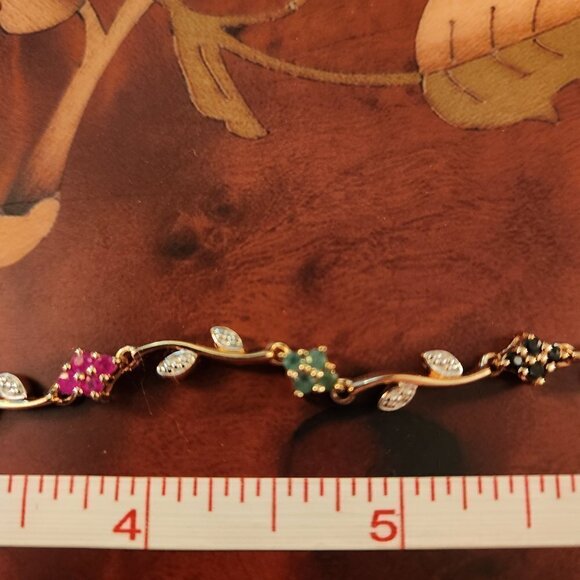 JTV Multi Stone 18K Yellow Gold Sterling Silver Bracelet - Picture 9 of 12